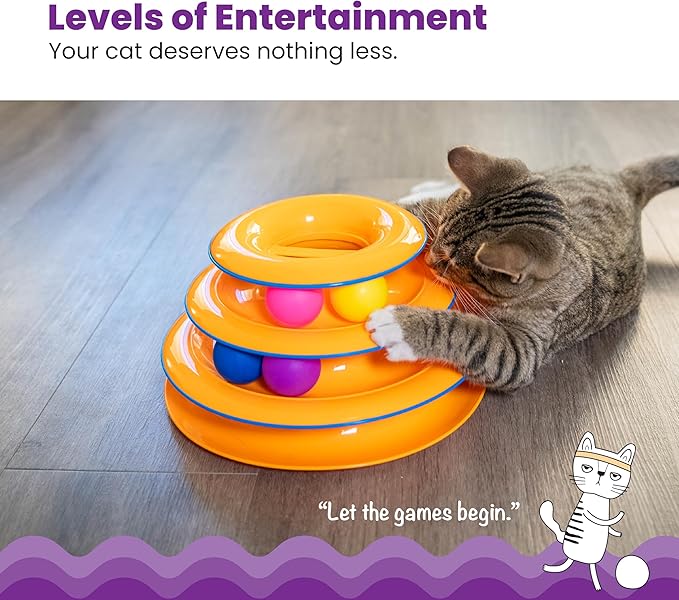 Tower of Tracks Cat Toy – 3-Level Track Tower with 6 Balls, Interactive Cat Toy for Indoor Enrichment